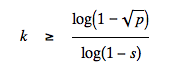 formula for k based on p and s