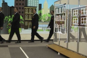 A simulated time lapse of a seethrough of a person walking