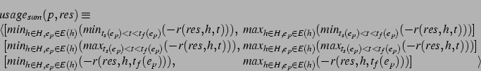 \begin{displaymath}
\setlength{\arraycolsep}{0in}
\begin{array}[t]{lll}
usage_{...
...p\in E(h)}(-r(res,h,t_f(e_p)))]& \rangle
\end{array}\end{array}\end{displaymath}