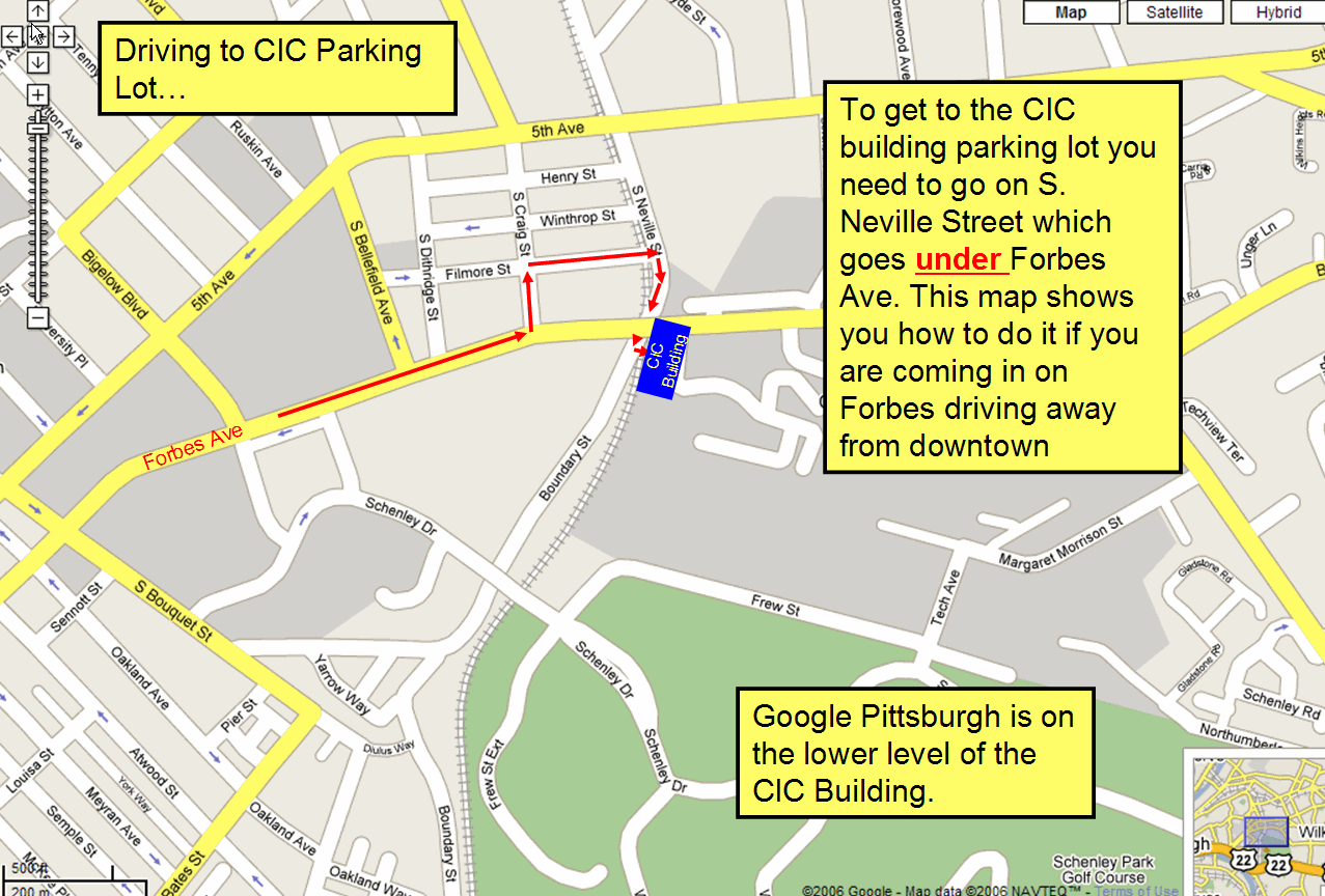Driving directions to parking lot