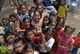 Children at a pilot school in peri-urban India welcoming us