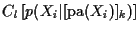 $C_l \left[ p(X_i\vert[\mbox{pa}(X_i)]_k) \right]$