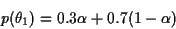 \begin{displaymath}
p(\theta_1) = 0.3 \alpha + 0.7 (1-\alpha)
\end{displaymath}