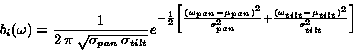 \begin{displaymath}b_i({\bf\omega})
= \frac{1}{2 \: \pi \: \sqrt{ \sigma_{pan} ...
...rac {(\omega_{tilt} -\mu_{tilt})^2}{\sigma_{tilt}^2} \right ]} \end{displaymath}