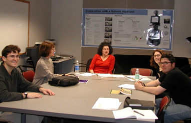 Aaron Powers, Sara Kiesler, Jodi Forlizzi, Cristen Torrey, Carl DiSalvo; Snackbot team meeting, Carnegie Mellon University