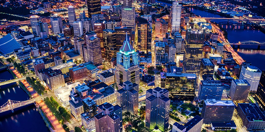  Decorative image of the City of Pittsburgh at night.