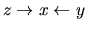 $z\rightarrow x\leftarrow y$