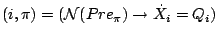 $\displaystyle (i,\pi) = (\mathcal{ N}(Pre_{\pi}) \rightarrow \dot{X}_i = Q_i) $