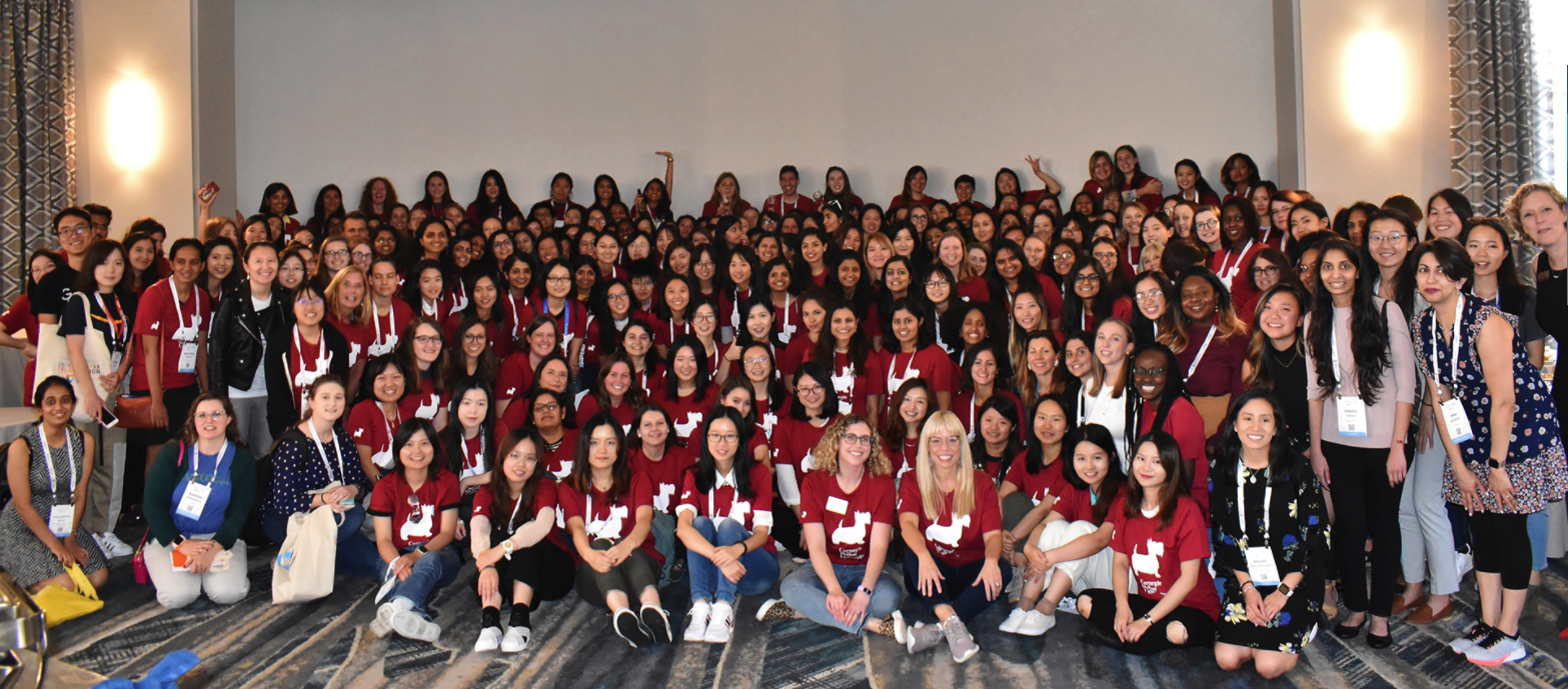 2019 photo of female alumni attending the Grace Hopper Conference in Orlando, Florida. 