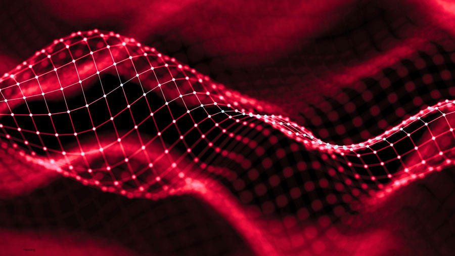 Decorative image of some curvy code rendered in red and black.