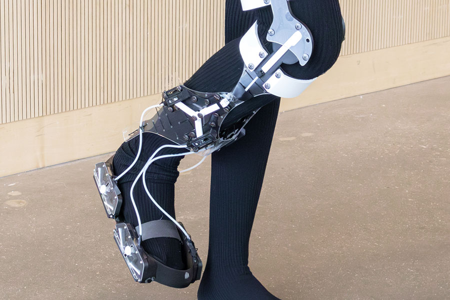  A human leg wearing a lightweight leg brace.