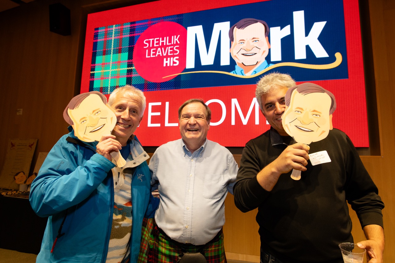 Mark with SCS alumni at the Stehlik Leaves His Mark Celebration on April 5, 2025.