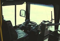 The cab of a transit bus
