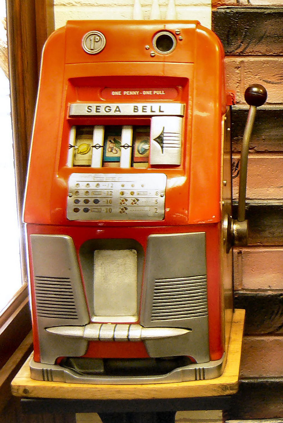 An antique one-armed bandit slot machine