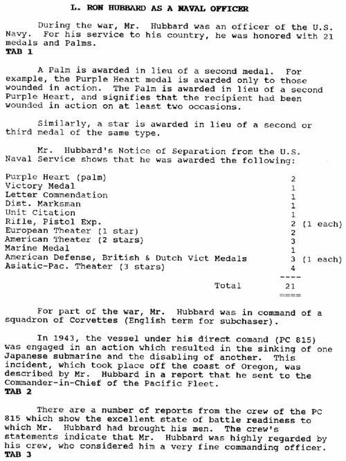 RON THE "WAR HERO" - Hubbard's Medals