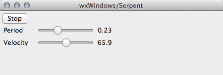 wxserpent window with midi period and
        volume controls