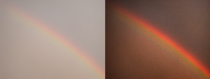 Supernumerary arcs just under the primary rainbow.